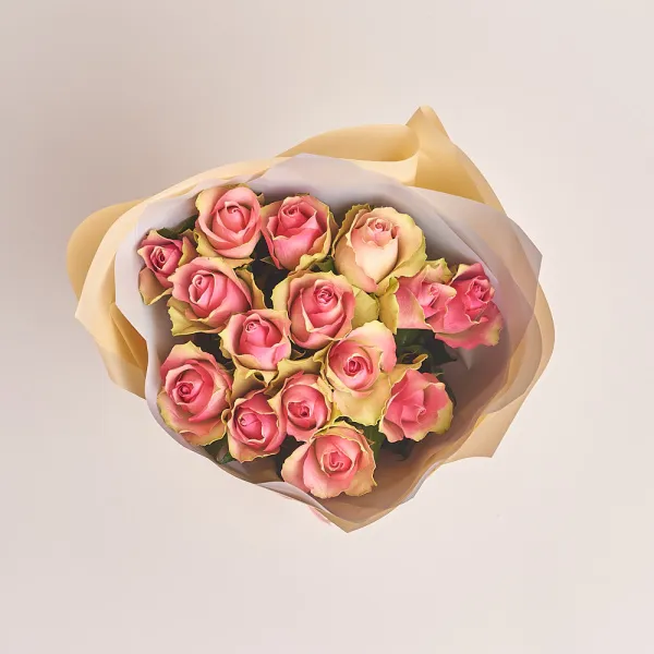 15 розово-зеленых роз (50 см)