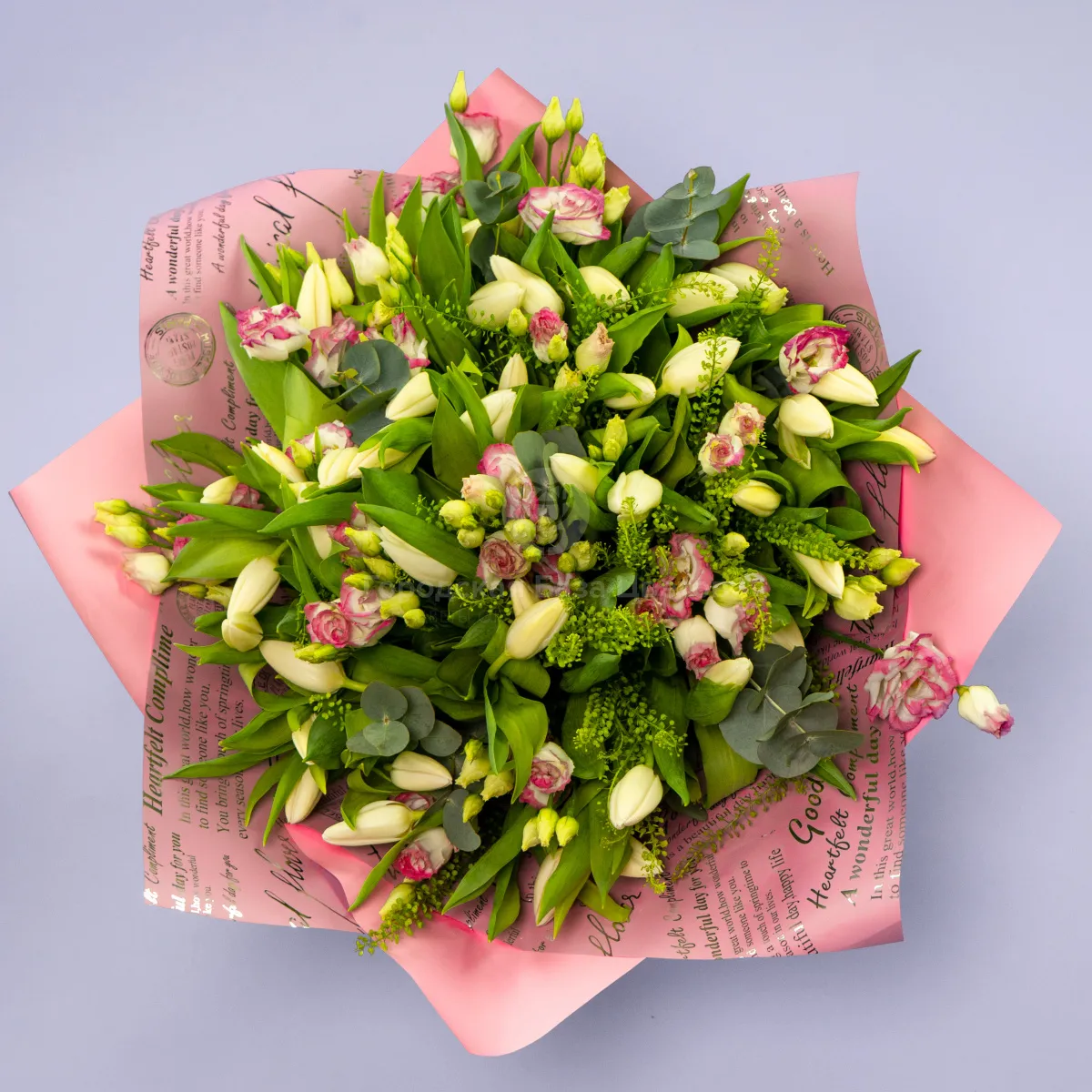 Букет из 45 тюльпанов и эустом фото №2 Букет из 45 тюльпанов и эустом