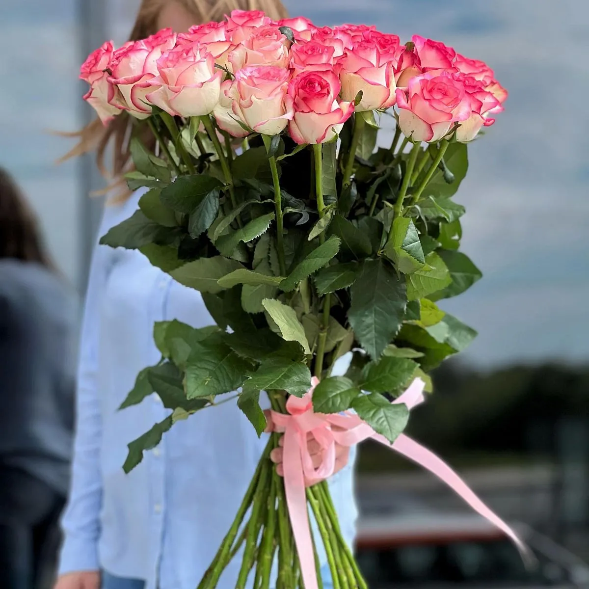 23 бело-розовых роз (60 см)