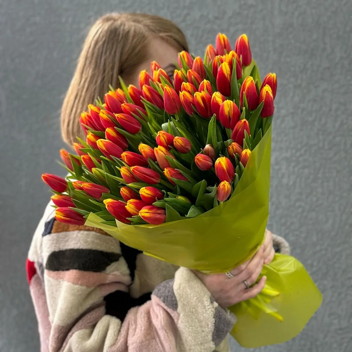 65 красно-жёлтых тюльпанов