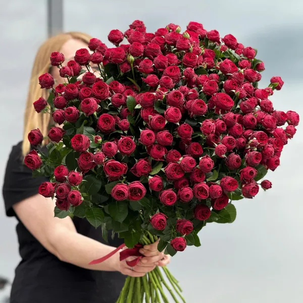 27 красных кустовых роз (80 см)
