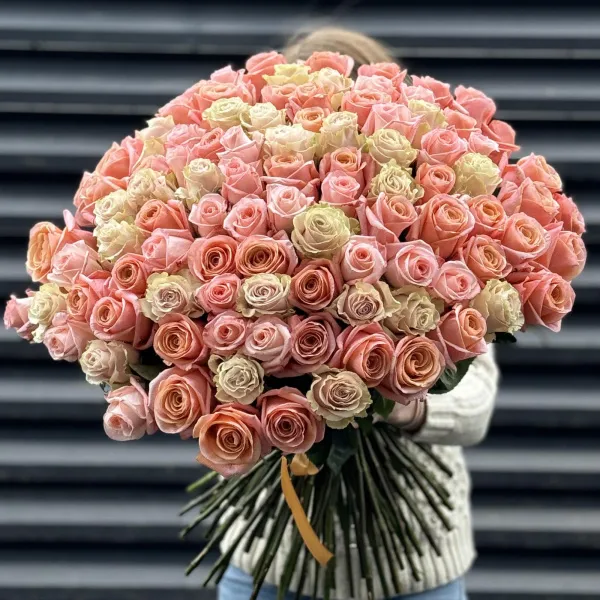 Букет 101 персиковая роза эквадор (60см)