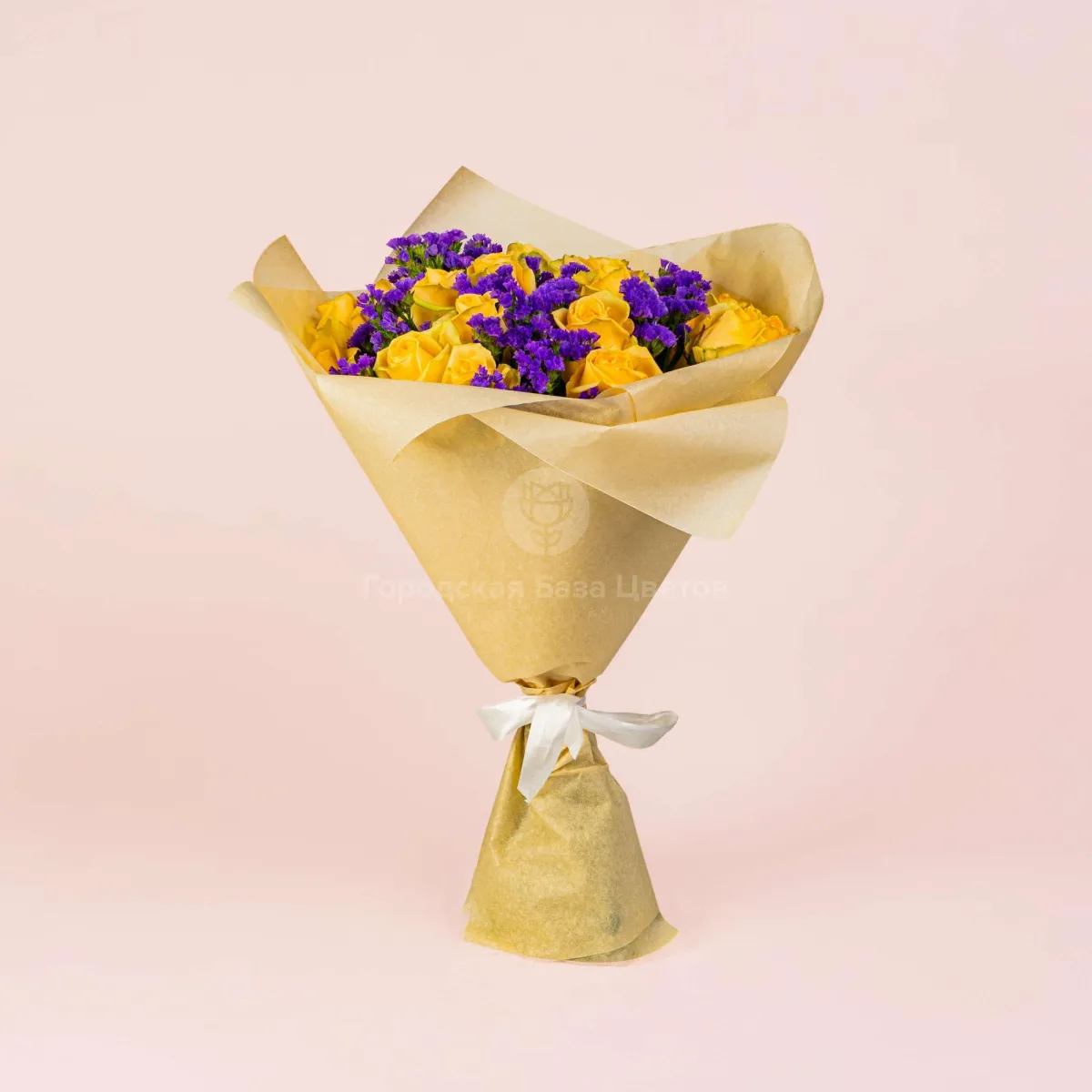 Букет из жёлтых роз и статицы фото №1 Букет из жёлтых роз и статицы